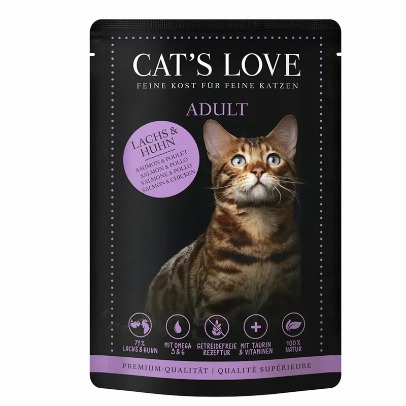 Nur Für Kurze Zeit Sparpaket 12 x 85 g Cat's Love Adult Mix Lachs & Huhn mit Lachsöl Katzen Nassfutter